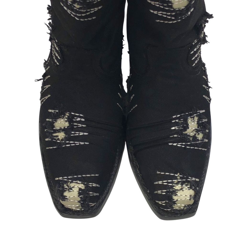 King Exotic Men's Denim Distressed Fabric Cowboy Boots Size 8.5 EE Black Western - Picture 6 of 11
